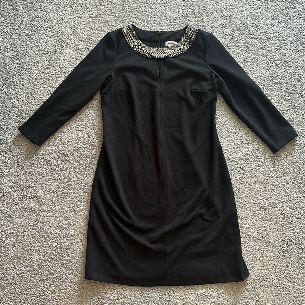 Calvin Klein bejeweled neck line little black dress